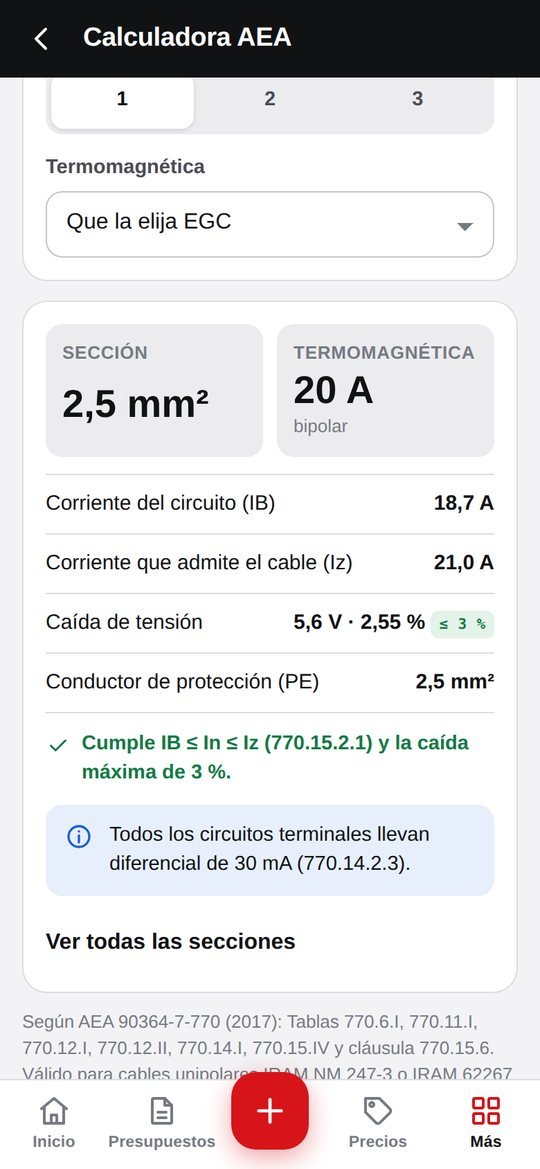  sección, termomagnética y caída de tensión