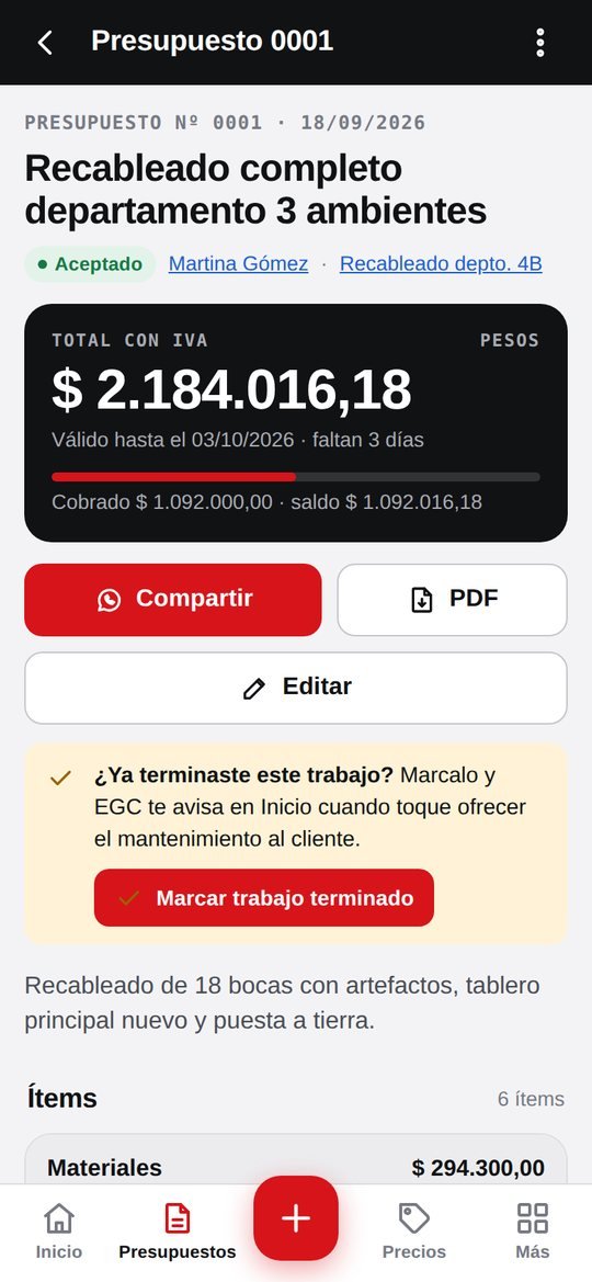Detalle de un presupuesto en EGC