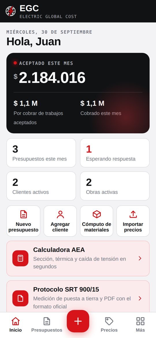 Pantalla de inicio de la app EGC
